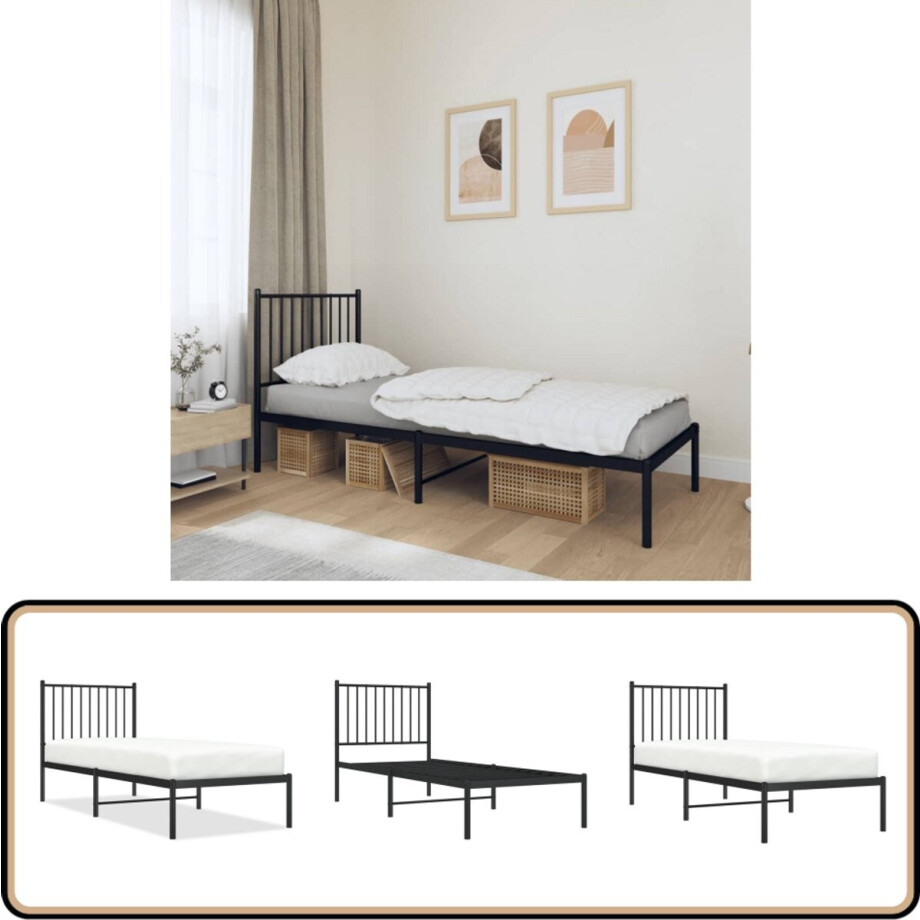 vidaXL Bedframe - Metaal - Zwart - 75x190 cm Klassieke Bed Frame - Metalen Bedframe - Zwarte Bedframe - Staal Bedframe - Eenpersoons Bed vidaXL Bedframe - Metaal - Zwart - 75x190 cm Klassieke Bed Frame - Metalen Bedframe - Zwarte Bedframe - Staal Bedframe - Eenpersoons Bed afbeelding 1
