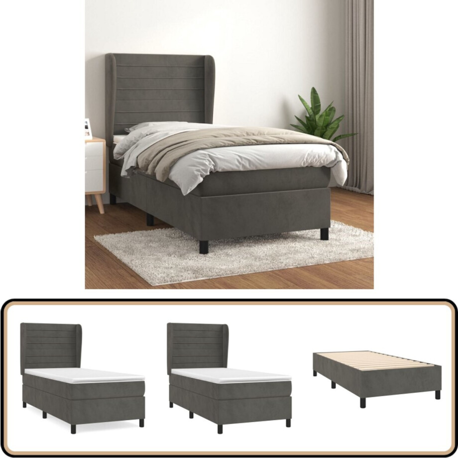 vidaXL Boxspring - Fluweel Donkergrijs - 90x190 cm Boxspringbed - Fluweel Bed - Donkere Grijze Bed - Tweepersoons Bed - Pocketveer Matras vidaXL Boxspring - Fluweel Donkergrijs - 90x190 cm Boxspringbed - Fluweel Bed - Donkere Grijze Bed - Tweepersoons Bed - Pocketveer Matras afbeelding 1