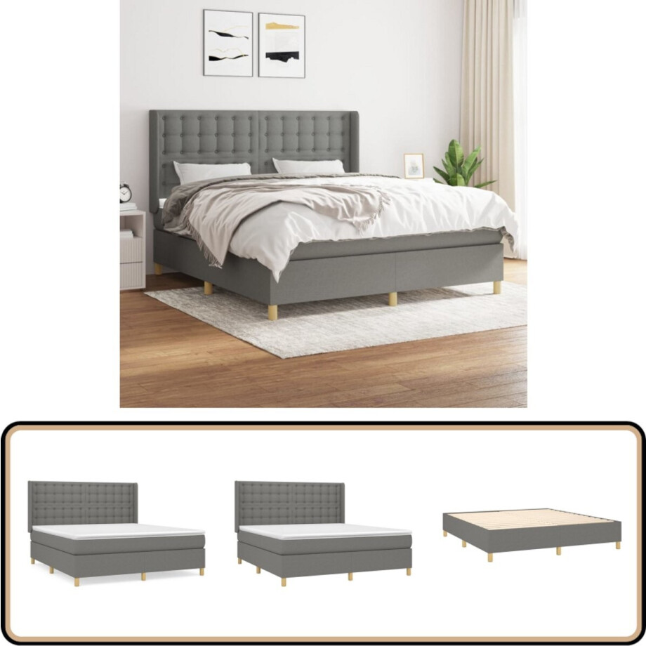 vidaXL Boxspring - Donkergrijs - 180x200 cm Boxspringbed - Pocketvering - Donkere Kleuren - Slaapkamer Meubilair - Tweepersoonsbed afbeelding 1