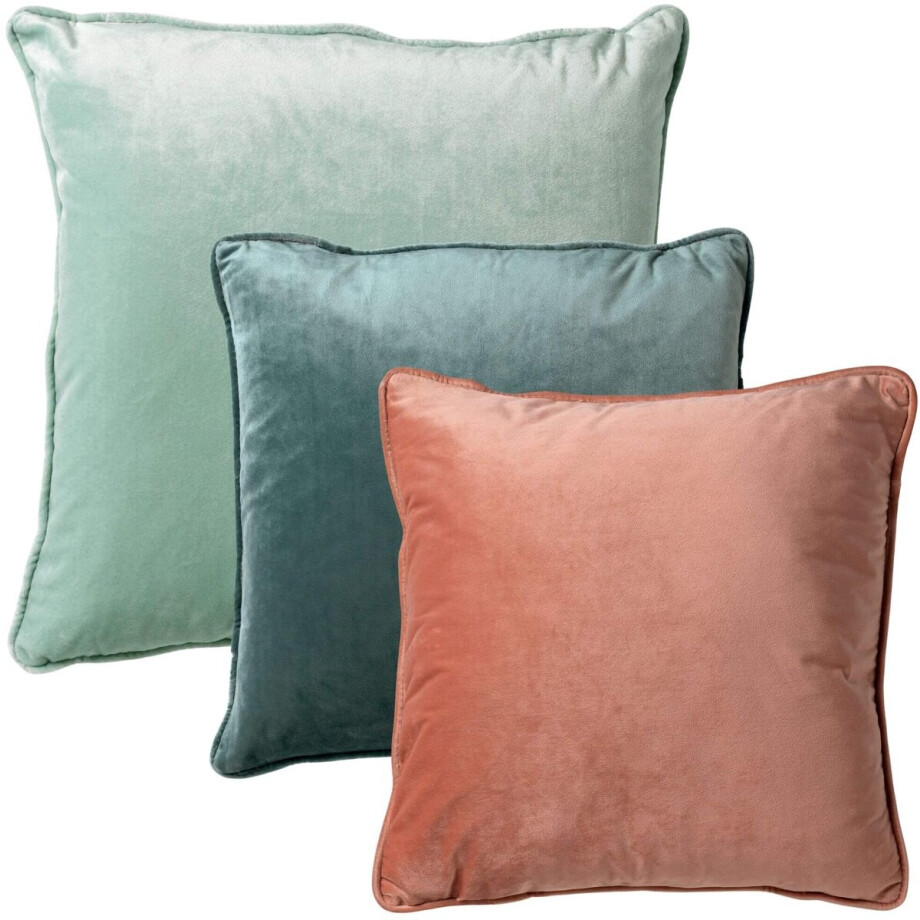 Dutch Decor - KUSSENSET - 3-delig - Velvet Layers - 60x60 cm, 45x45 cm - inclusief binnenkussens - groen, roze - Met Ritssluiting – Decoratie Kussens - Comfortabele kussentjes voor op de Bank Dutch Decor - KUSSENSET - 3-delig - Velvet Layers - 60x60 cm, 45x45 cm - inclusief binnenkussens - groen, roze - Met Ritssluiting – Decoratie Kussens - Comfortabele kussentjes voor op de Bank afbeelding 1