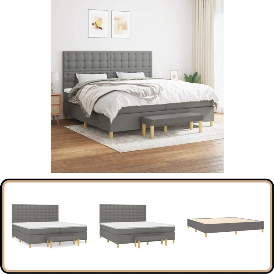 vidaXL Boxspring 200x200 cm Donkergrijs Boxspringbed - Boxsprings - Tweepersoonsbed - Donkere Kleuren - Slaapcomfort afbeelding 1