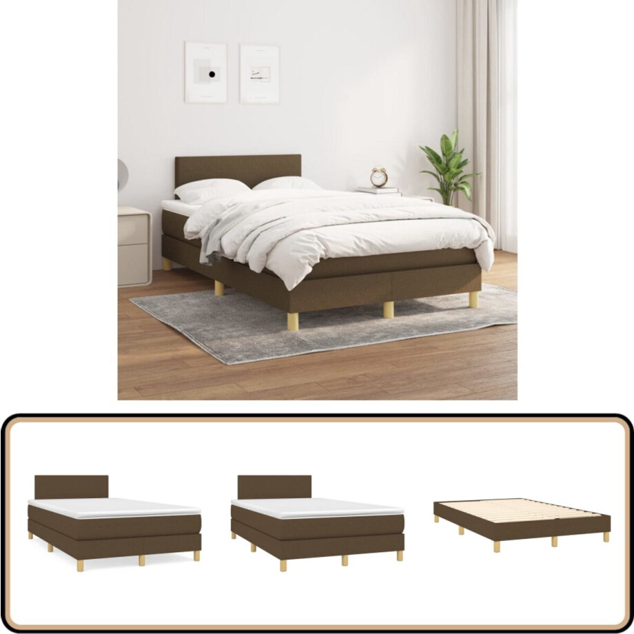 vidaXL Boxspring - Donkerbruin - 120x200 cm Boxspringbed - Donkere Bruine Boxspring - Tweepersoons Bed - Pocketveer Matras - Middelhard Matras afbeelding 1