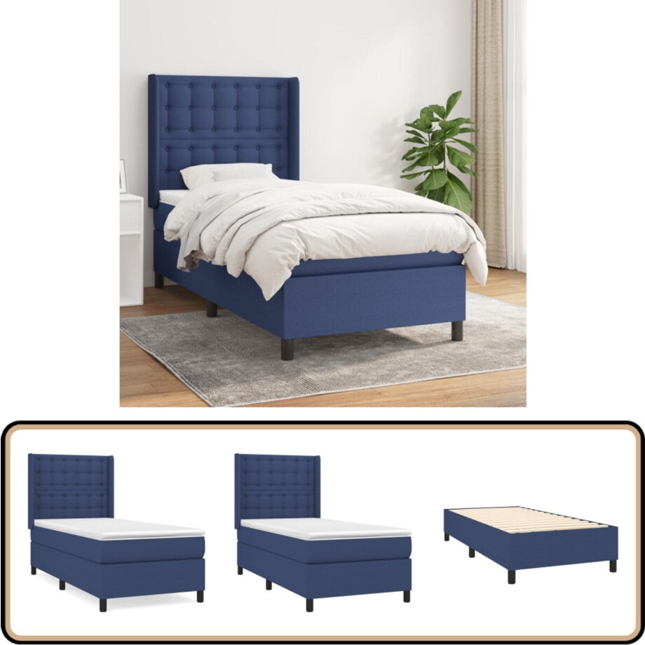 vidaXL Boxspring - Blauw - 90x190 cm - Inclusief Matras Boxspringbed - Slaapkamerinrichting - Tweepersoonsbed - Pocketveermatras - Blauwe Bedden vidaXL Boxspring - Blauw - 90x190 cm - Inclusief Matras Boxspringbed - Slaapkamerinrichting - Tweepersoonsbed - Pocketveermatras - Blauwe Bedden afbeelding 1