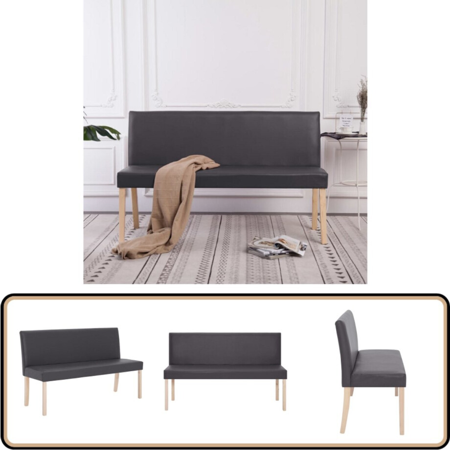 vidaXL Bankje 139,5 cm - Kunstleer Grijs Bank - Bankje - Meubilair - Klassieke Bank - Grijze Bank vidaXL Bankje 139,5 cm - Kunstleer Grijs Bank - Bankje - Meubilair - Klassieke Bank - Grijze Bank afbeelding 1