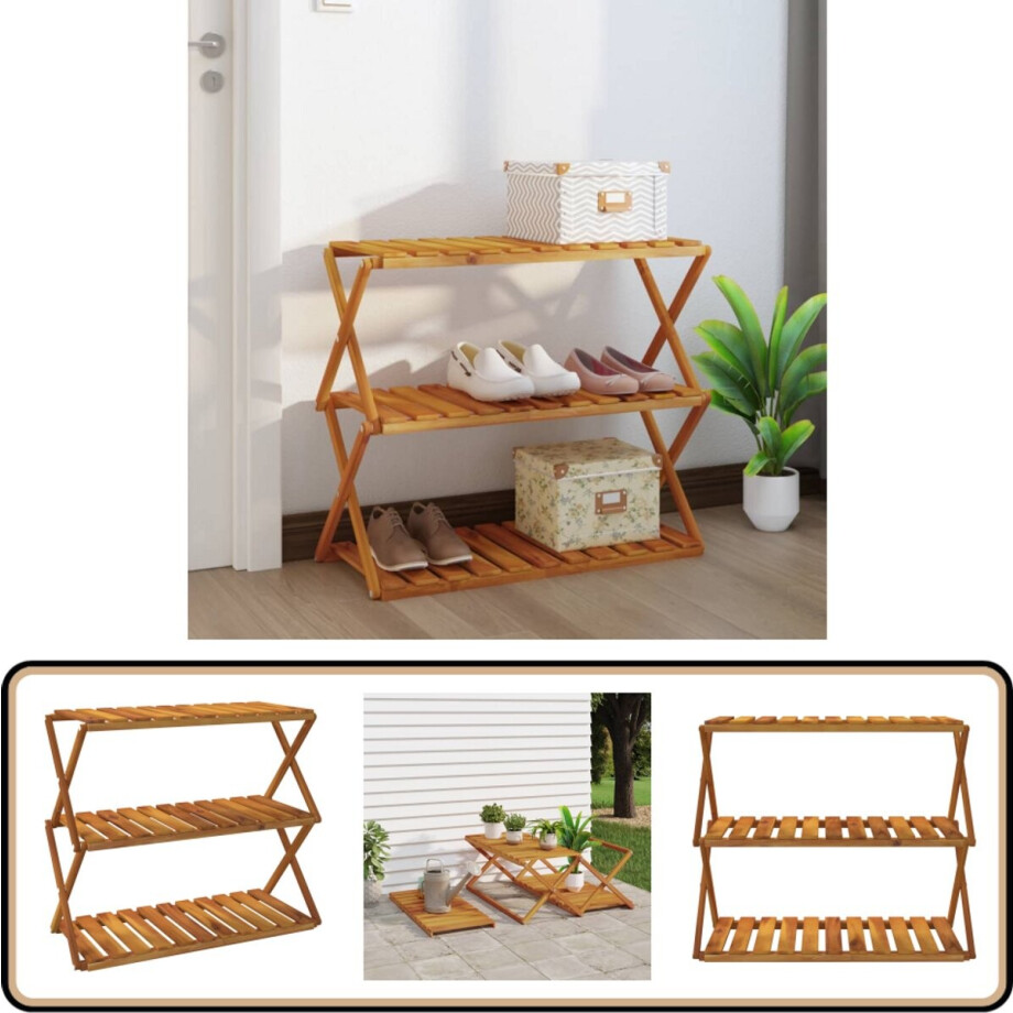 vidaXL Schappenkast - 3-laags - 70x31x63 cm - Acaciahout Schappenkast - Boekenplank - Opbergkast - Acacia Hout - Vintage Stijl vidaXL Schappenkast - 3-laags - 70x31x63 cm - Acaciahout Schappenkast - Boekenplank - Opbergkast - Acacia Hout - Vintage Stijl afbeelding 1
