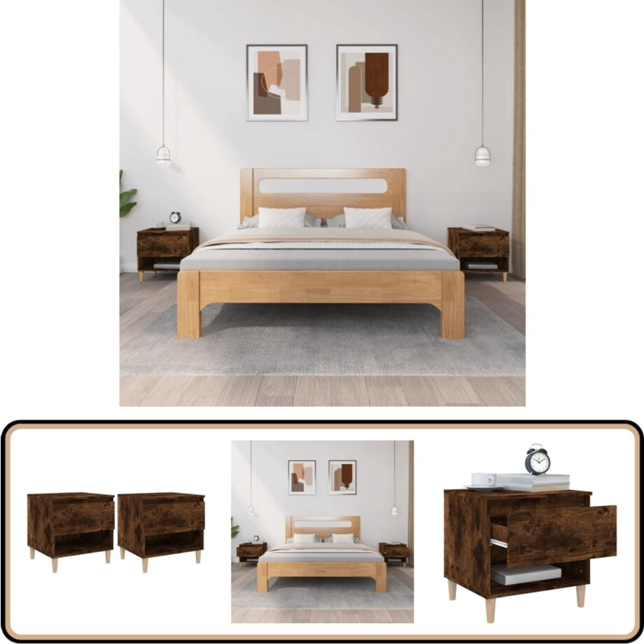 vidaXL Nachtkastjes - 2 stuks - Gerookt eiken - 50x46x50 cm Nachtkastjes - Kast - Slaapkamermeubilair - Houten Meubel - Bruine Meubels afbeelding 1