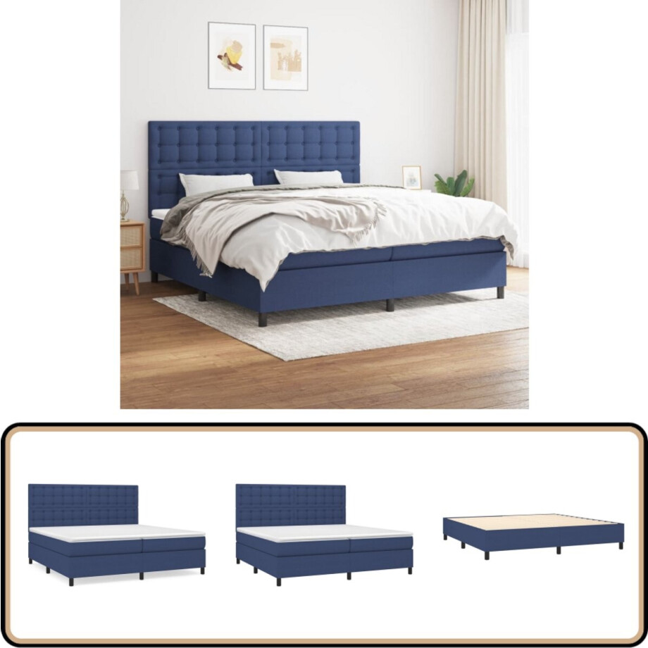 vidaXL Boxspring - Stof - Blauw - 200x200 cm Boxspring Bed - Boxspring - Slaapkamer Meubilair - Tweepersoons Bed - Blauwe Bed afbeelding 1