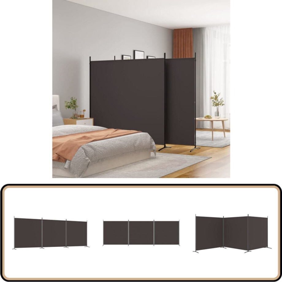 vidaXL Kamerscherm - 3 panelen - 525x180 cm - Bruin Kamerscherm - Scheidingswand - Privacy Screen - Stoffen Wand - Bruine Kamerdecoratie afbeelding 1