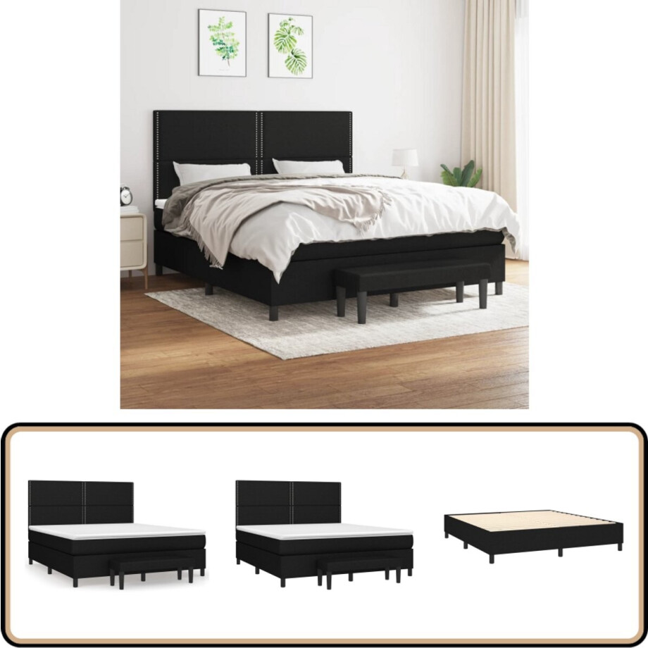 vidaXL Boxspring - Inclusief matras - Zwart - 180x200 cm Boxspringbed - Boxspring - Bed - Tweepersoonsbed - Zware Materialen afbeelding 1