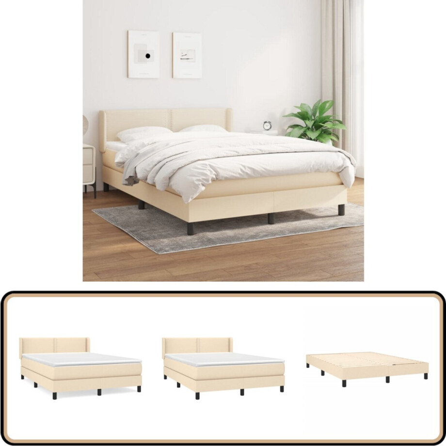 vidaXL Boxspring Crème 140x190 cm incl. Matras Boxspringbed - Boxspring - Creme Kleurig - Tweepersoonsbed - Pocketed Veren Matras vidaXL Boxspring Crème 140x190 cm incl. Matras Boxspringbed - Boxspring - Creme Kleurig - Tweepersoonsbed - Pocketed Veren Matras afbeelding 1