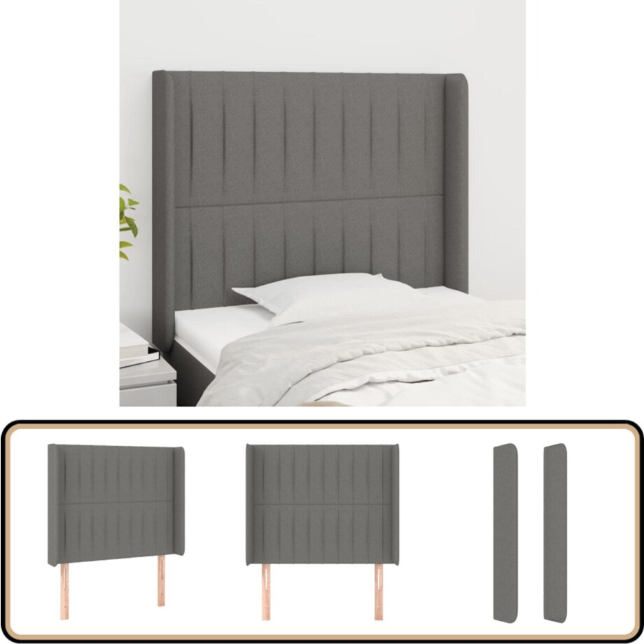 vidaXL Hoofdbord met randen - Donkergrijs Stof Hoofd Bord - Hoofdkussen - Bed Accessoires - Klassiek Design - Grijs afbeelding 1