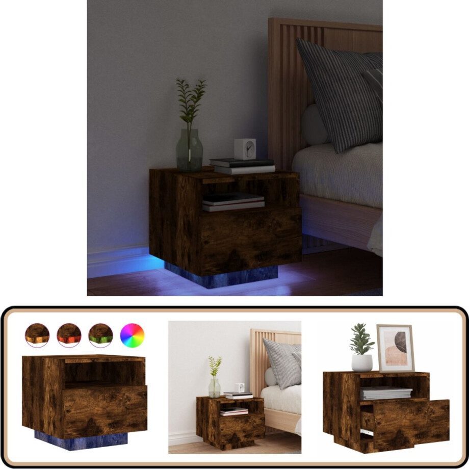 vidaXL Nachtkastje - LED-verlichting - 40x39x37 cm Nachtkastje - Nachtkastjes - Nachtkastje Met LED - Nachtkastje Met LED-verlichting afbeelding 1