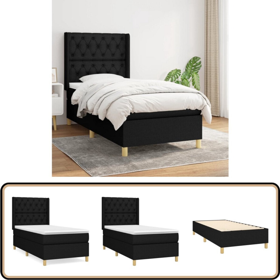 vidaXL Boxspring - Zwart - 80x200 cm - Inclusief Matras Boxspringbed - Boxspring - Tweepersoonsbed - Slaapcomfort - Matras afbeelding 1