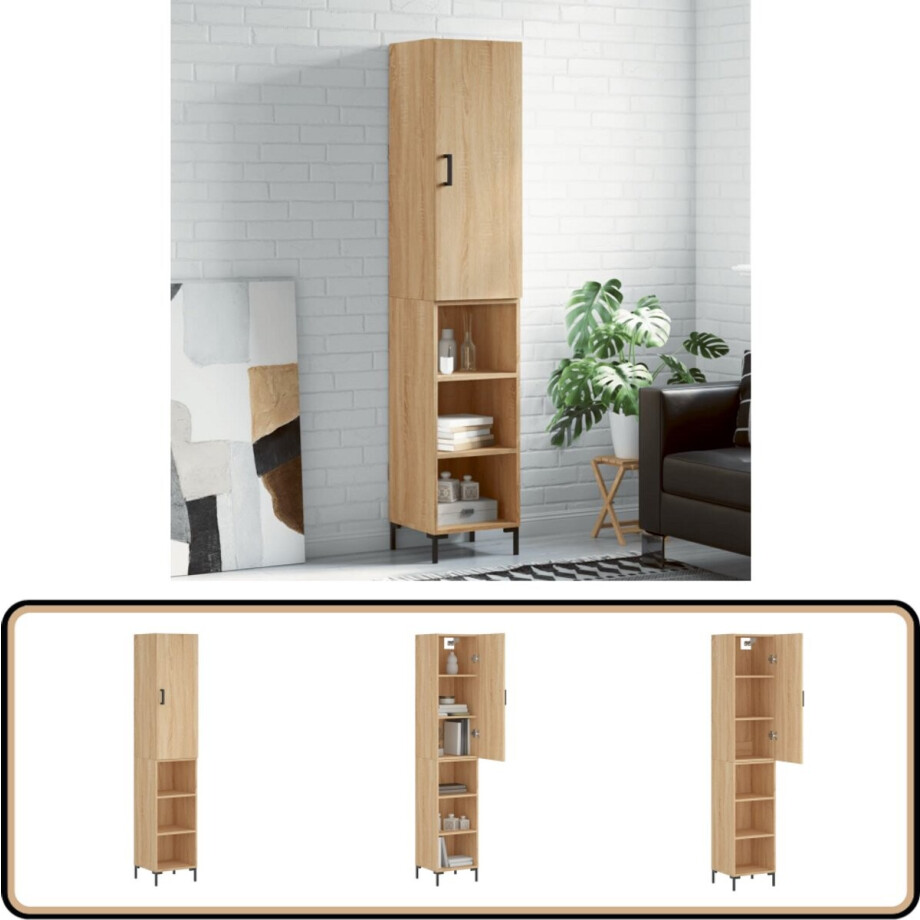 vidaXL Hoge kast 34,5x34x180 cm bewerkt hout sonoma eikenkleurig afbeelding 1