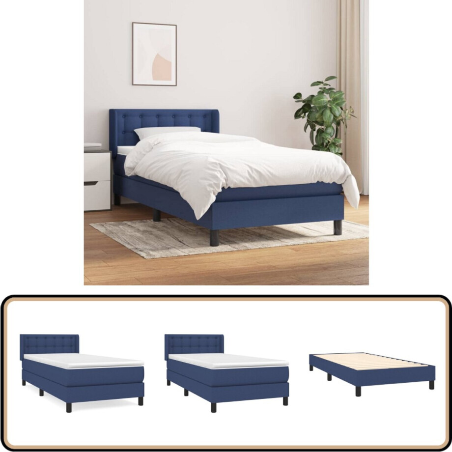 vidaXL Boxspring Blauw 100x200 cm met Matras Boxspringbed - Boxspring - Bed - Slaapkamerinrichting - Slaapcomfort afbeelding 1