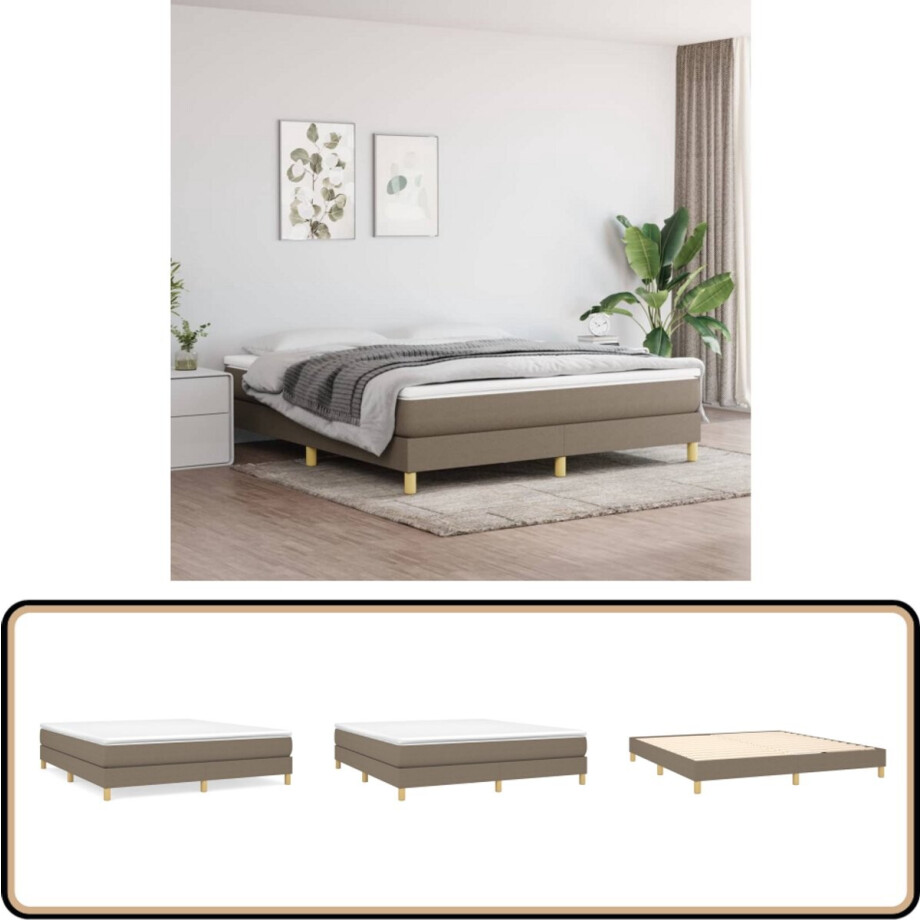 vidaXL Boxspring - Taupe - 160x200 cm - Inclusief Matras Boxspringbed - Slaapcomfort - Tweepersoonsbed - Taupecleur - Pocketingmatras afbeelding 1
