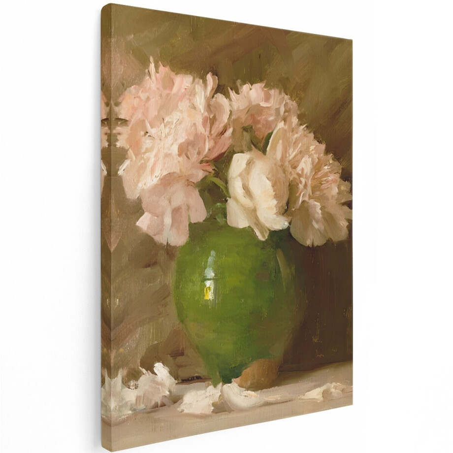 Artaza Canvas Schilderij Pioenrozen - 60x80 cm - Wanddecoratie Bloemen - Muurdecoratie Stilleven - Decoratie Woonkamer - Roze afbeelding 1