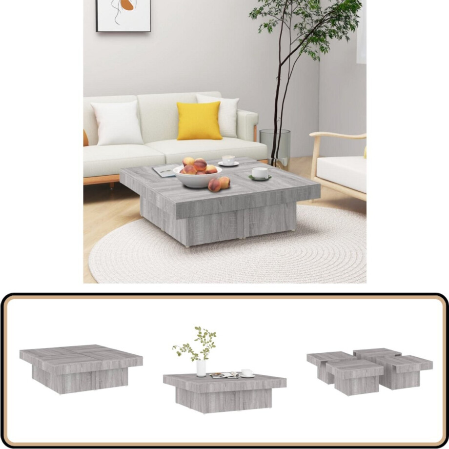vidaXL Salontafel 90x90 cm - Grijs Sonoma Eiken Salontafel - Bijzettafel - Houten Salontafel - Grijze Salontafel - Klassiek Ontwerp afbeelding 1
