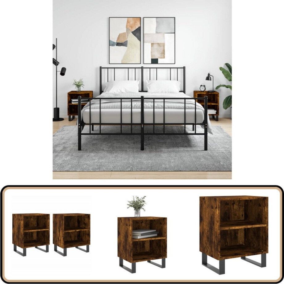 vidaXL Nachtkastjes - Gerookt Eiken - Set van 2 Nachtkastje - Kast - Slaapkamermeubilair - Houten Meubel - Bruine Kast afbeelding 1