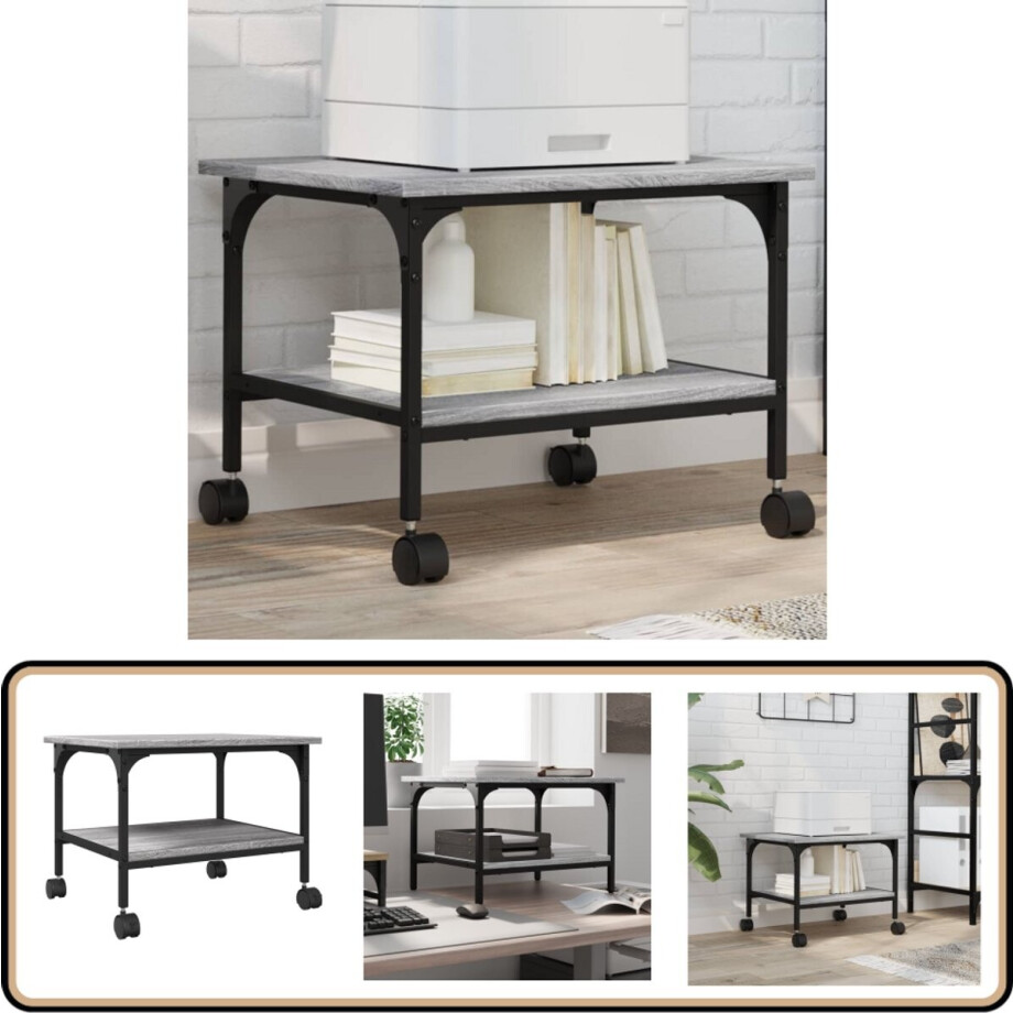 vidaXL Printerkast 2-laags - Grijs Sonoma 50x40x38cm Printerstandaard - Printstation - Bureauspullen Organizer - Werkplace Organisatie - Houten Printerstandaard afbeelding 1