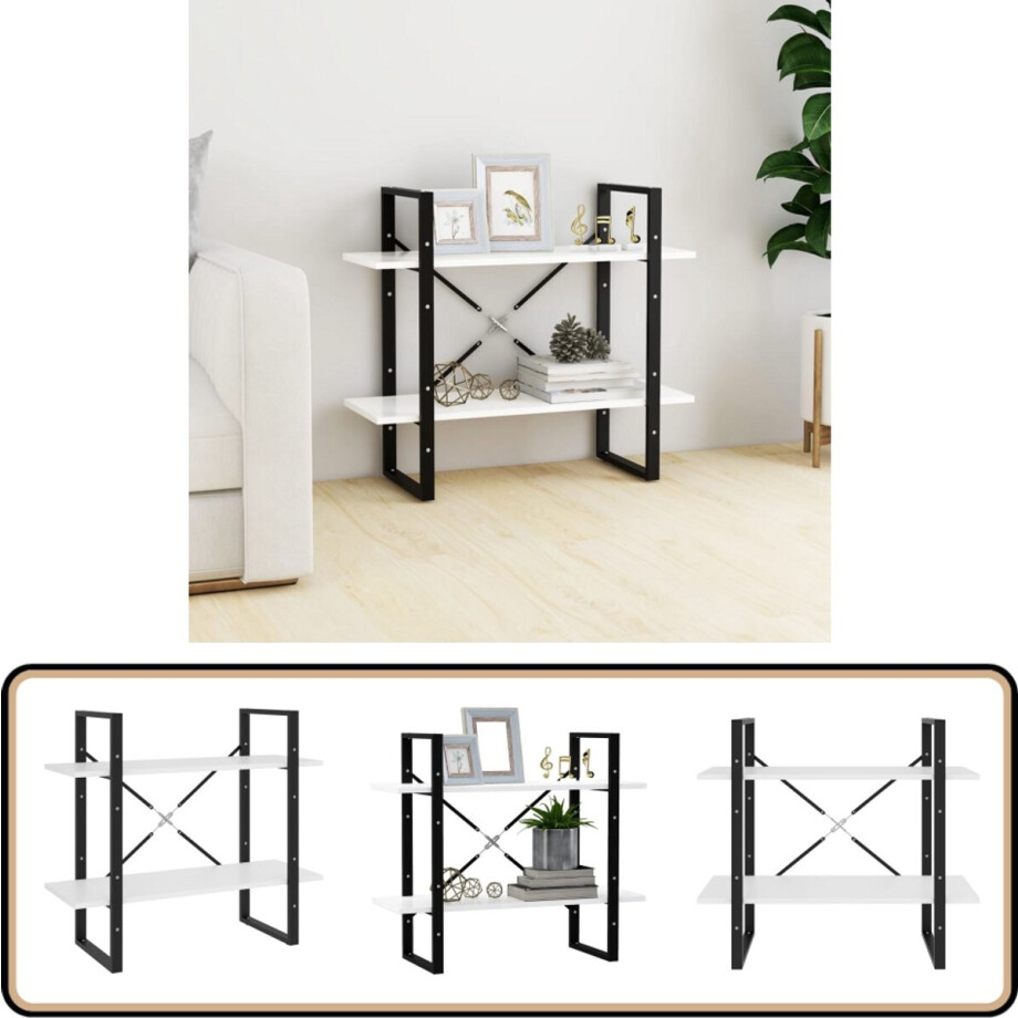 vidaXL Boekenkast - 2 schappen - 80x30x70 cm - Wit Boekenkast - Industrieel Design - Witte Boekenkast - Houten Boekenkast - Spaanplaat Boekenkast afbeelding 1