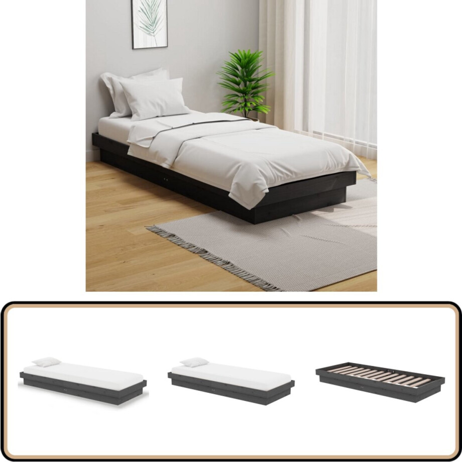 vidaXL - Bedframe - massief - hout - grijs - 75x190 - cm afbeelding 1