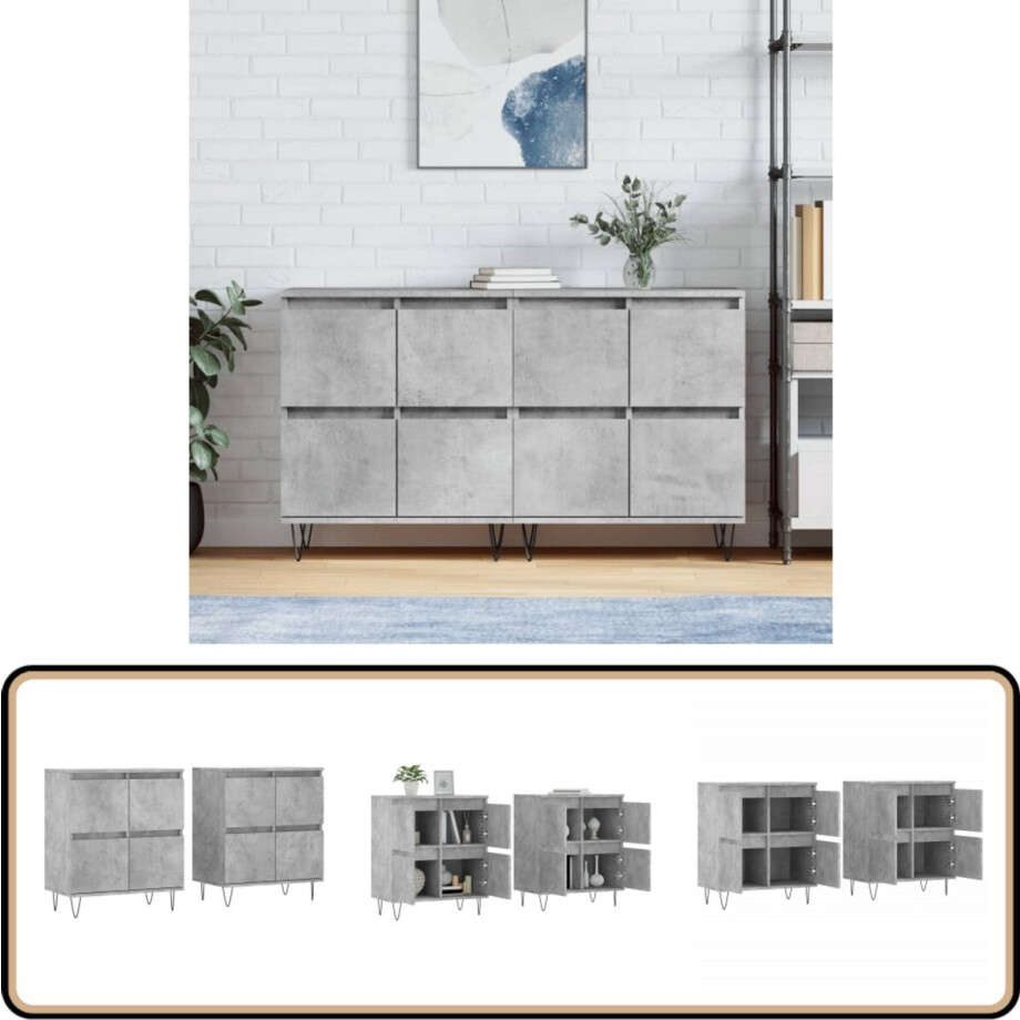 vidaXL Dressoirs 2 st bewerkt hout betongrijs afbeelding 1