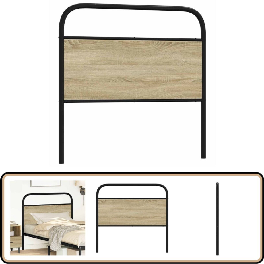 vidaXL - Vervangend - hoofdbord - 90 - cm - staal - en - bewerkt - hout - sonoma - eikenkleurig afbeelding 1