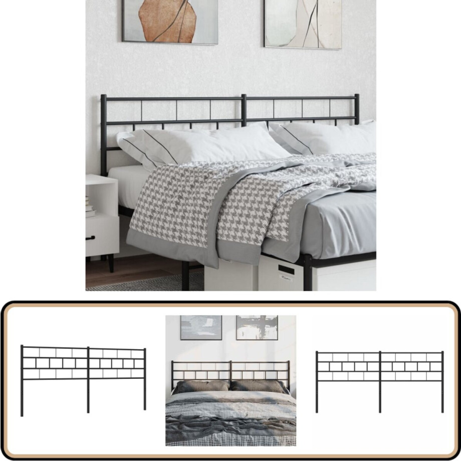 vidaXL - Vervangend - hoofdbord - 193 - cm - metaal - zwart afbeelding 1