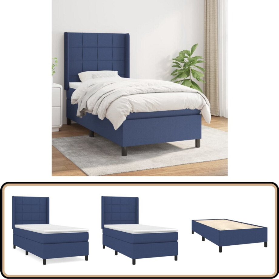 vidaXL - Boxspring - met - matras - stof - blauw - 90x200 - cm afbeelding 1