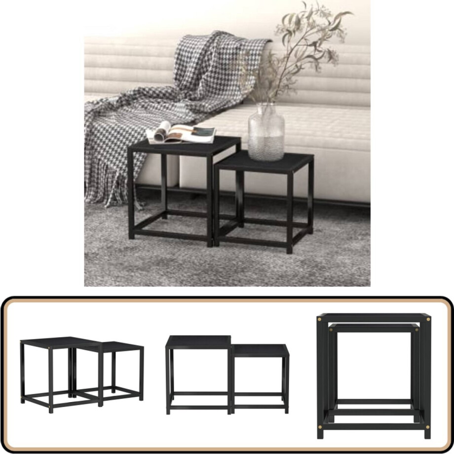 vidaXL Salontafels - Set van 2 - MDF - Zwart Salontafel Set - Industrieel Design - Zwarte Salontafel - Mdf Salontafel - Metalen Salontafel afbeelding 1