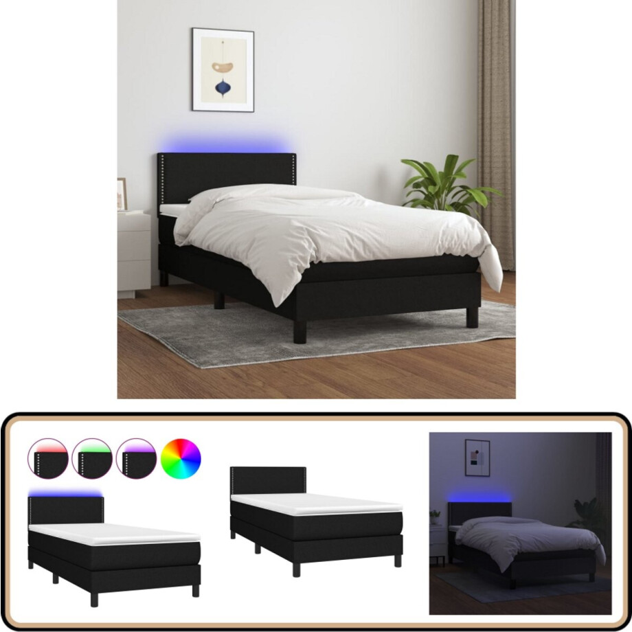 vidaXL Boxspring met matras en LED - 90x200 cm - Zwart Boxspring Bed - Led Bed - Boxspring - Slaapcomfort - Pocketed Spring Mattress vidaXL Boxspring met matras en LED - 90x200 cm - Zwart Boxspring Bed - Led Bed - Boxspring - Slaapcomfort - Pocketed Spring Mattress afbeelding 1