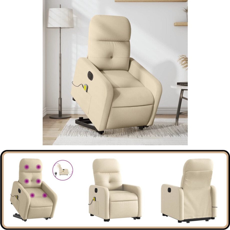 vidaXL Sta-op-massagestoel - Elektrisch - crèmekleurig Elektrische Massagestoel - Sta-opstoel - Massagerugsteun - Comfortstoeltje - Ergonomische Stoel afbeelding 1