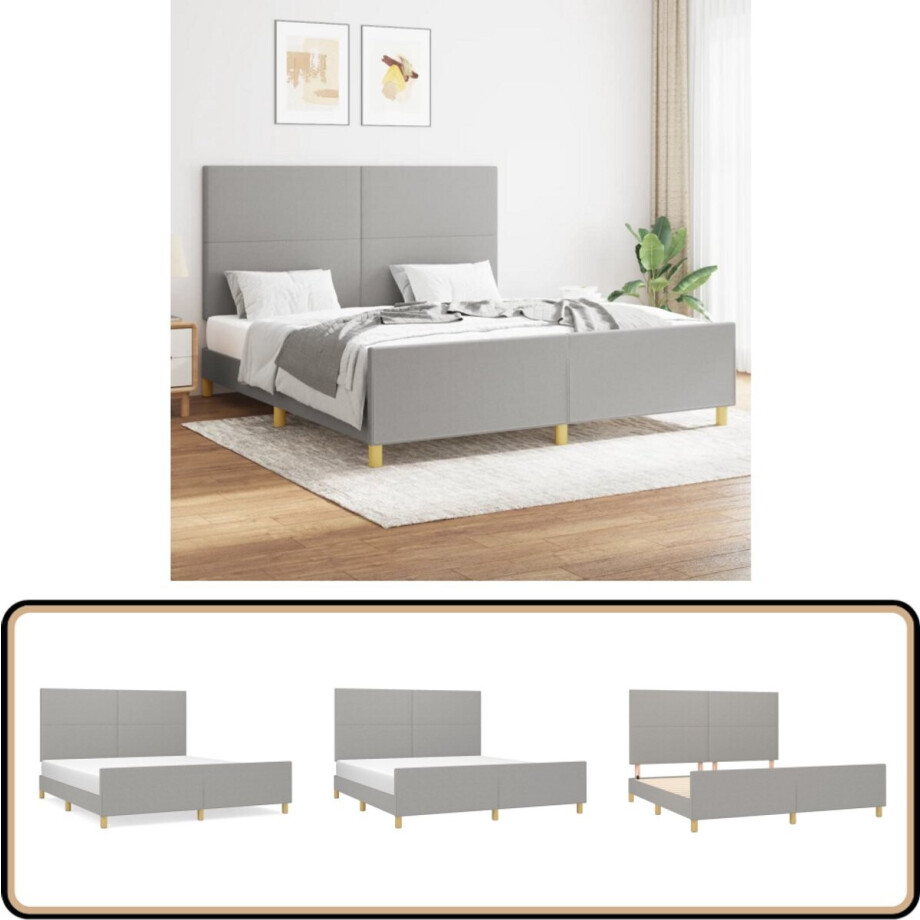 vidaXL Bedframe Lichtgrijs 160x200 cm Zonder Matras Bed Frame - Boxspring - Hoofdbord - Tweepersoonsbed - Houten Bed vidaXL Bedframe Lichtgrijs 160x200 cm Zonder Matras Bed Frame - Boxspring - Hoofdbord - Tweepersoonsbed - Houten Bed afbeelding 1