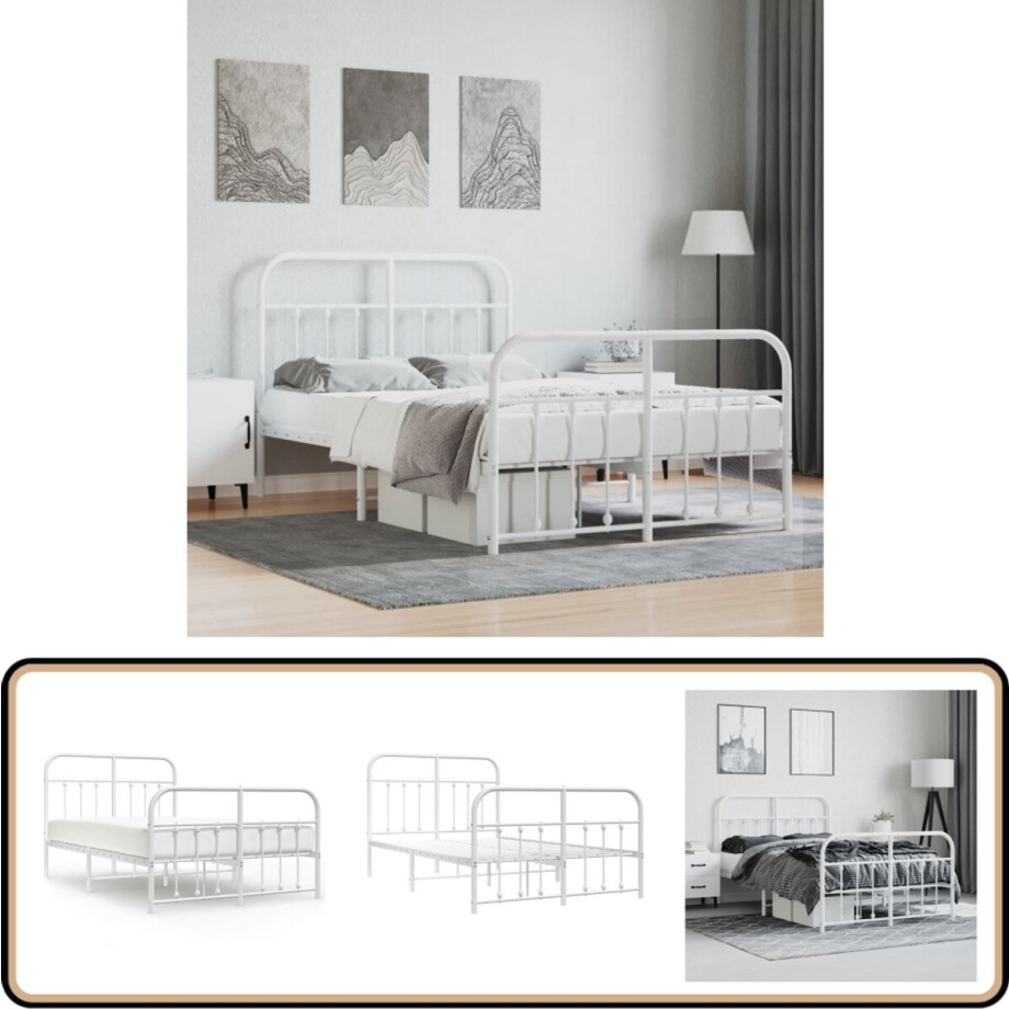 vidaXL Bedframe - Metaal - Wit - 120x190 cm Robuust Bed Frame - Klassiek Bed - Houten Bed Frame - Wit Bed Frame - Metalen Bed Frame vidaXL Bedframe - Metaal - Wit - 120x190 cm Robuust Bed Frame - Klassiek Bed - Houten Bed Frame - Wit Bed Frame - Metalen Bed Frame afbeelding 1