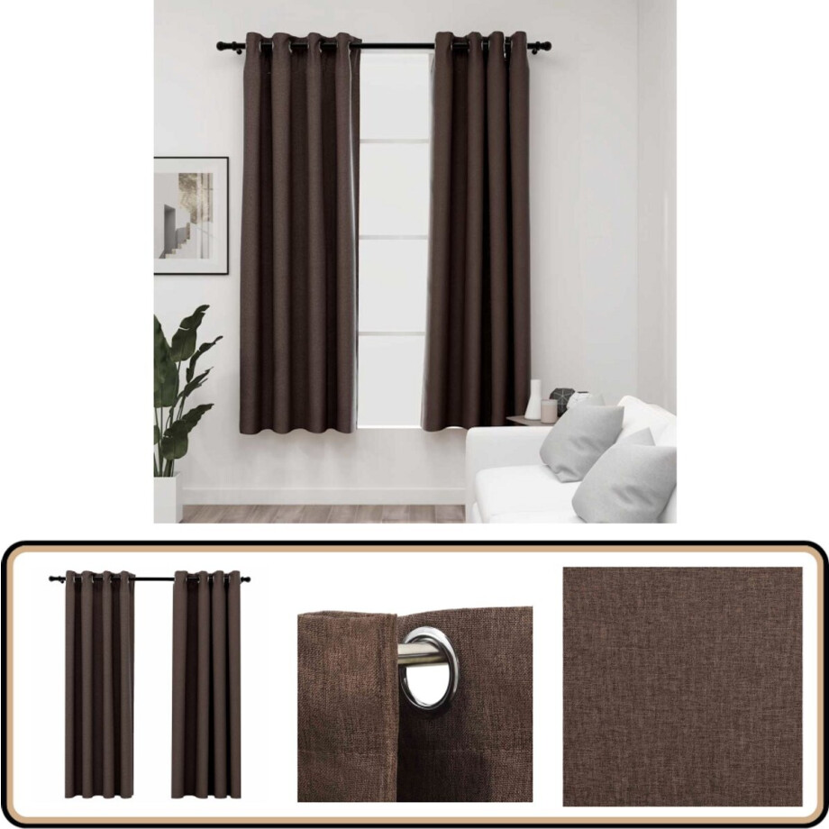 vidaXL Verduisterende Gordijnen Taupe 140x175 cm Gordijn - Verduisterend Gordijn - Linnen Look Gordijn - Taupecolor - Woongedeelte afbeelding 1
