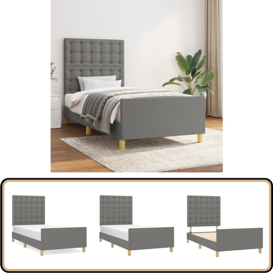 vidaXL Bedframe Stof Donkergrijs 90x200 cm Bedframe - Boxspring - Tweepersoonsbed - Donkere Kleuren - Houten Bed vidaXL Bedframe Stof Donkergrijs 90x200 cm Bedframe - Boxspring - Tweepersoonsbed - Donkere Kleuren - Houten Bed afbeelding 1