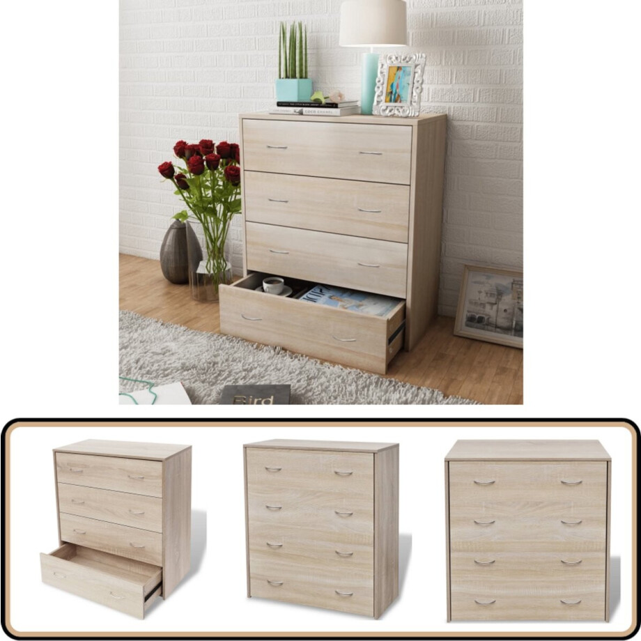 vidaXL Dressoir - 4 lades - Eikenkleur - 60x30,5x71 cm Dressoir - Commode - Eiken Kleur - Houten Dressoir - Opslagmeubilair vidaXL Dressoir - 4 lades - Eikenkleur - 60x30,5x71 cm Dressoir - Commode - Eiken Kleur - Houten Dressoir - Opslagmeubilair afbeelding 1