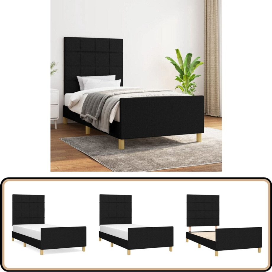 vidaXL - Bedframe - zonder - matras - 90x190 - cm - stof - zwart vidaXL - Bedframe - zonder - matras - 90x190 - cm - stof - zwart afbeelding 1