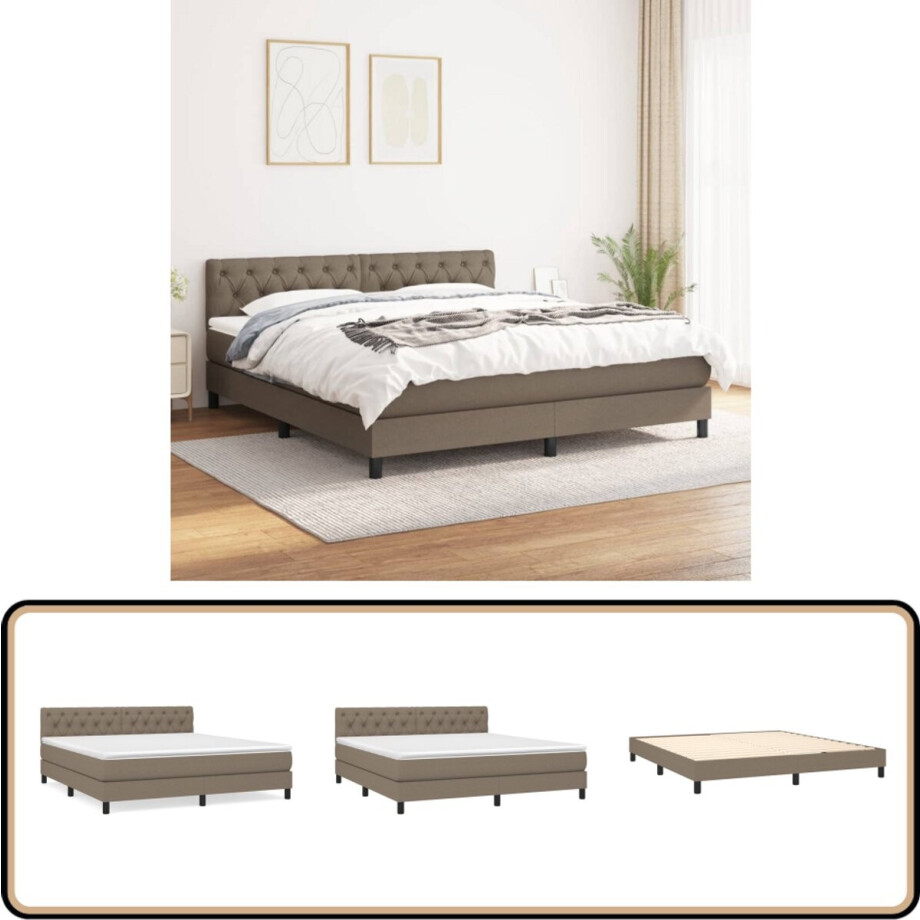 vidaXL Boxspring - Taupe - 160x200 cm - Inclusief Matras Boxspringbed - Boxspring - Slaapkamerinrichting - Tweepersoonsbed - Bed Met Hoofdbord vidaXL Boxspring - Taupe - 160x200 cm - Inclusief Matras Boxspringbed - Boxspring - Slaapkamerinrichting - Tweepersoonsbed - Bed Met Hoofdbord afbeelding 1