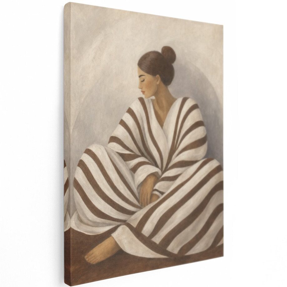 Artaza Canvas Schilderij Zen Lady - Rustige Vrouw In Strepen - Portret - 60x80 cm - Wanddecoratie Woonkamer - Schilderijen - Muurdecoratie Artaza Canvas Schilderij Zen Lady - Rustige Vrouw In Strepen - Portret - 60x80 cm - Wanddecoratie Woonkamer - Schilderijen - Muurdecoratie afbeelding 1