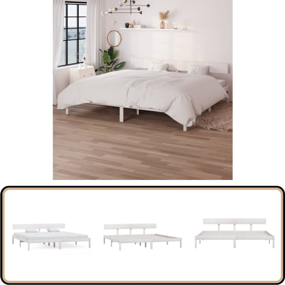vidaXL Bedframe - Massief Grenenhout - Wit - 200x200 cm Tweepersoonsbed - Houten Bed Frame - Massief Grenenhout - Wit Bed - Bedframe Met Hoofdeinde vidaXL Bedframe - Massief Grenenhout - Wit - 200x200 cm Tweepersoonsbed - Houten Bed Frame - Massief Grenenhout - Wit Bed - Bedframe Met Hoofdeinde afbeelding 1