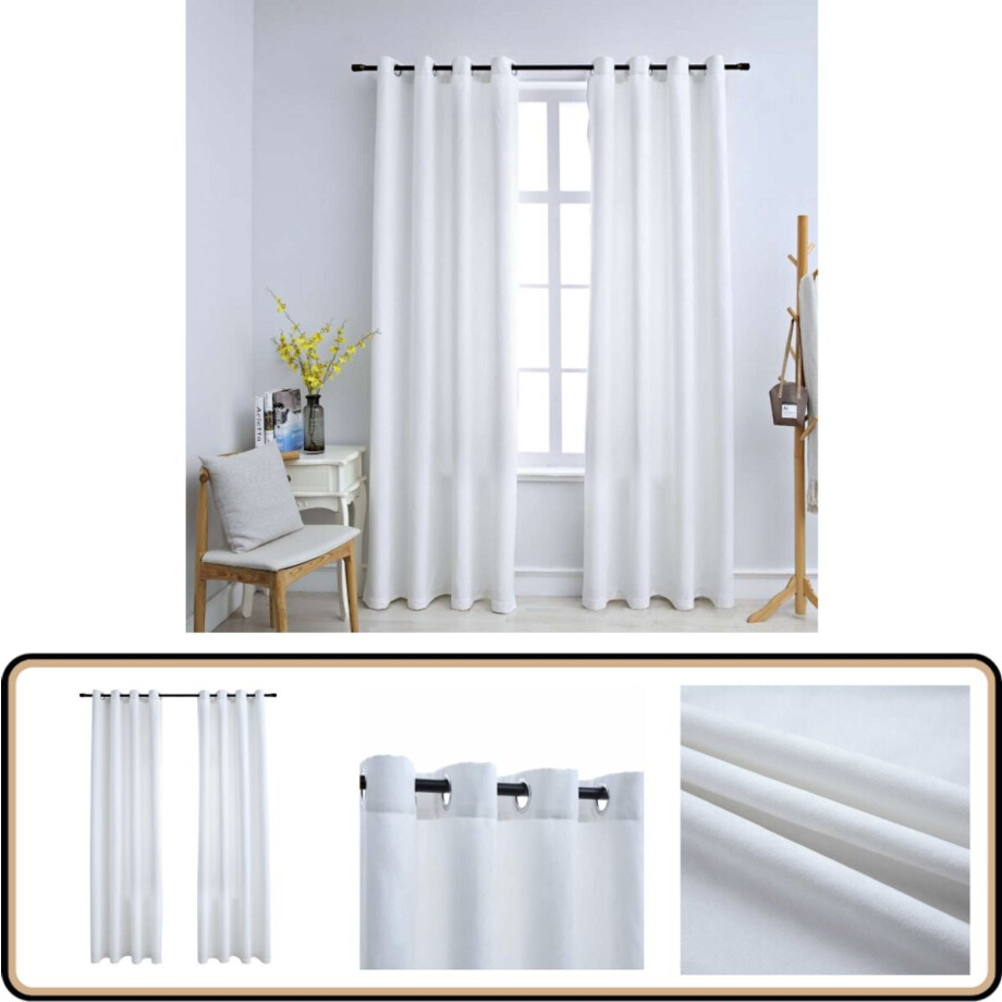 vidaXL Gordijnen - Verduisterend - 140x175 cm - 2 stuks Gordijnen - Velours Touch - Witte Gordijnen - Kamerdecoratie - Woonaccessoires afbeelding 1