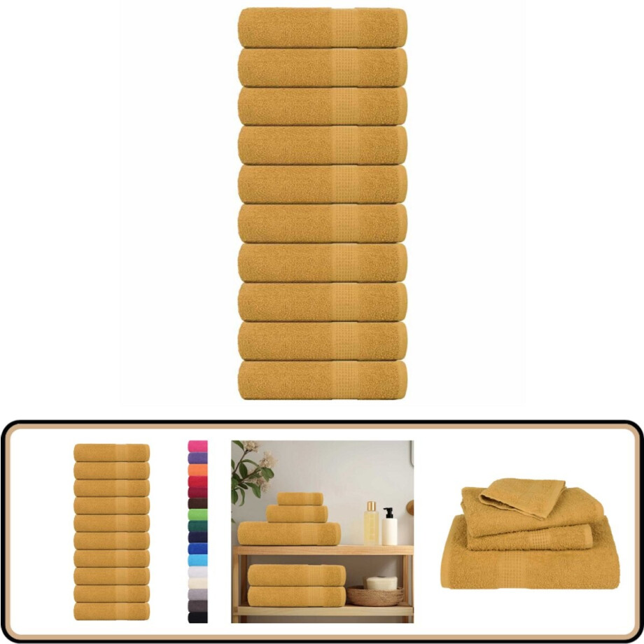 vidaXL 10 Gouden Badhanddoeken 100x150 cm Katoen Badhanddoeken - Katoenen Handdoeken - Złote Ręczniki - Badstof - Hotel Handdoeken vidaXL 10 Gouden Badhanddoeken 100x150 cm Katoen Badhanddoeken - Katoenen Handdoeken - Złote Ręczniki - Badstof - Hotel Handdoeken afbeelding 1
