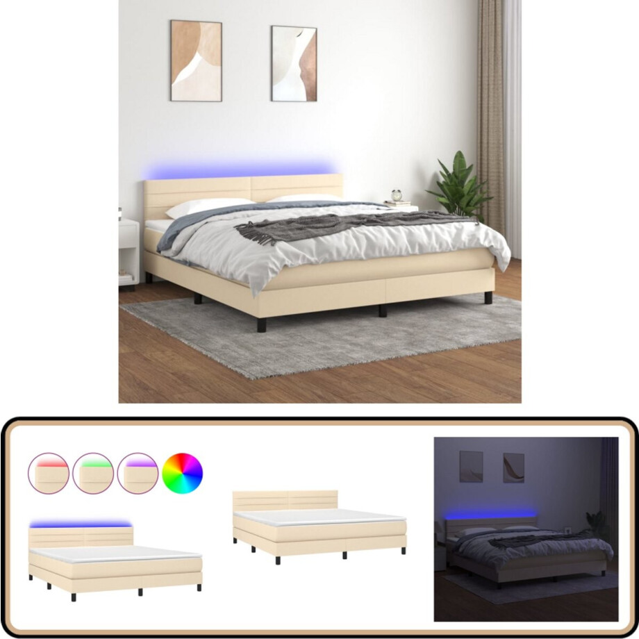 vidaXL Boxspring met LED en matras - 160x200 cm - crème Boxspring - Slaapcomfort - Led Lampjes - Pocketed Veren - Cremekleurig vidaXL Boxspring met LED en matras - 160x200 cm - crème Boxspring - Slaapcomfort - Led Lampjes - Pocketed Veren - Cremekleurig afbeelding 1