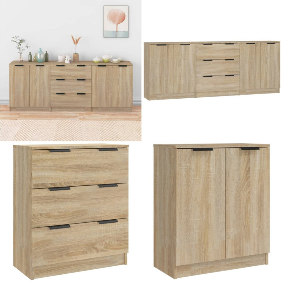 vidaXL 3-delige Dressoirs bewerkt hout sonoma eiken - Dressoir - Dressoirs - Kast - Wandkast afbeelding 1