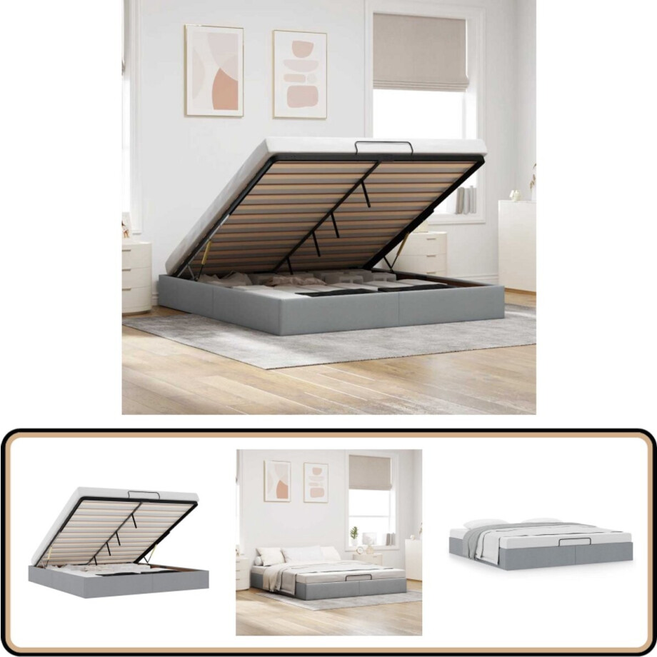 vidaXL Bedframe zonder matras 160x200 cm stof lichtgrijs afbeelding 1