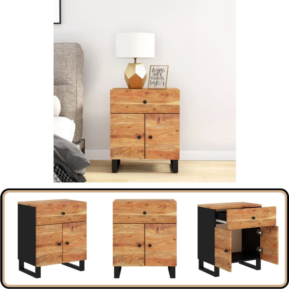vidaXL Nachtkastje - Massief Acaciahout - 50x33x60 cm Nachtkastje - Industrieel Design - Acacia Houten Nachtkastje - Industriele Meubels - Salontafel vidaXL Nachtkastje - Massief Acaciahout - 50x33x60 cm Nachtkastje - Industrieel Design - Acacia Houten Nachtkastje - Industriele Meubels - Salontafel afbeelding 1