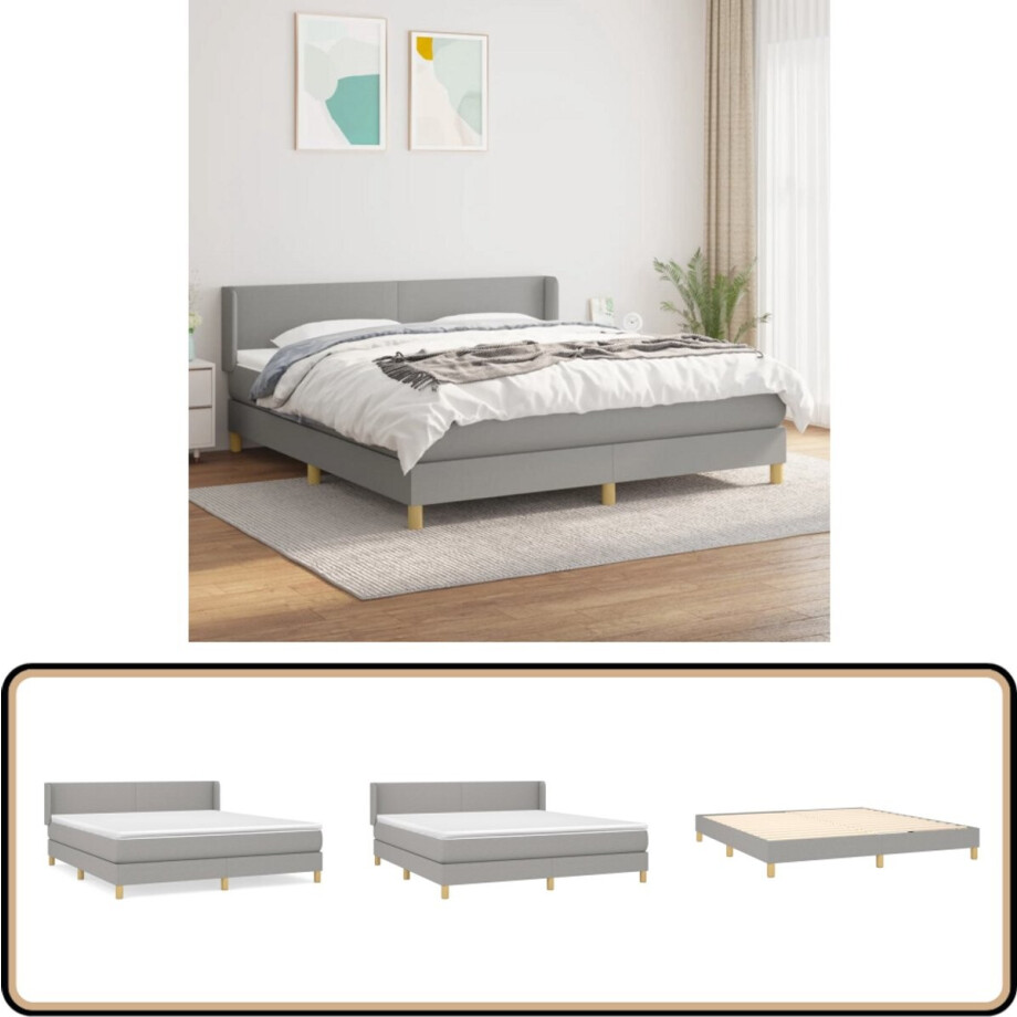 vidaXL Boxspring - Stof - Lichtgrijs - 180x200 cm Boxspringbed - Slaapcomfort - Pocketvering - Grijs Bed - Tweepersoonsbed afbeelding 1
