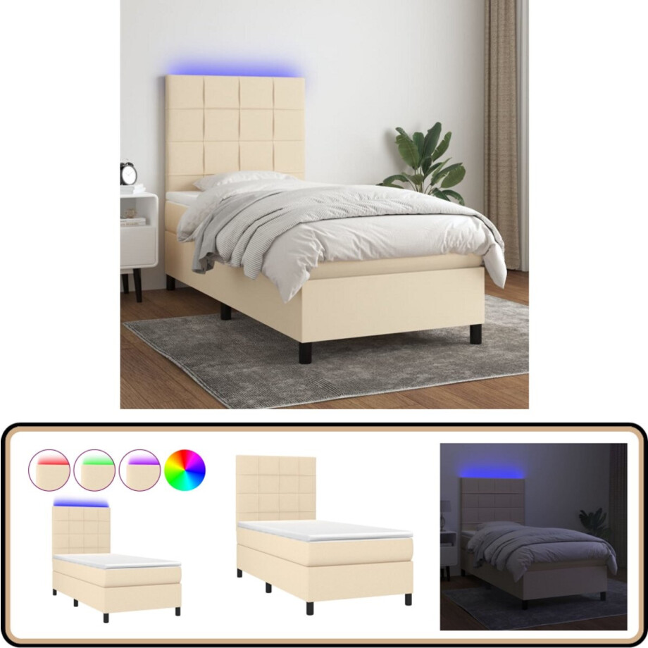 vidaXL Boxspring met matras en LED - 80x200 cm - crèmekleurig Boxspring - Led Bed - Creme Bed - Tweepersoons Bed - Pocketveer Matras vidaXL Boxspring met matras en LED - 80x200 cm - crèmekleurig Boxspring - Led Bed - Creme Bed - Tweepersoons Bed - Pocketveer Matras afbeelding 1